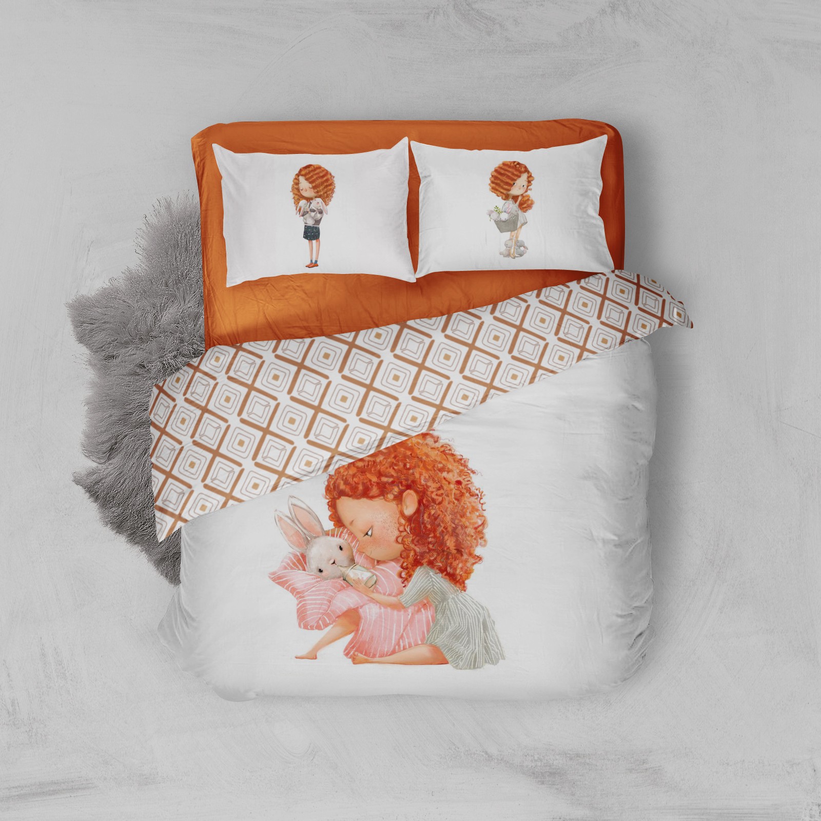 روتختی چهار تکه یکنفره مدل پرنسس مو قرمز