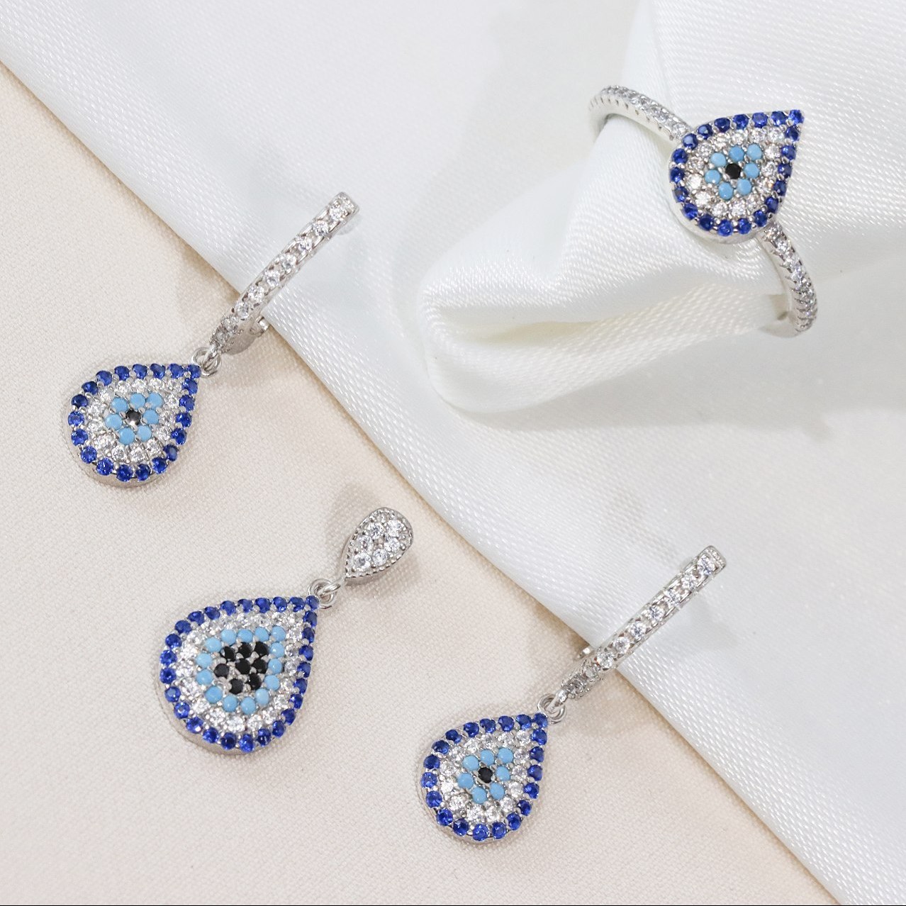 نیم ست  نقره میکرو رنگی چشم نظر  کد S-10300-8