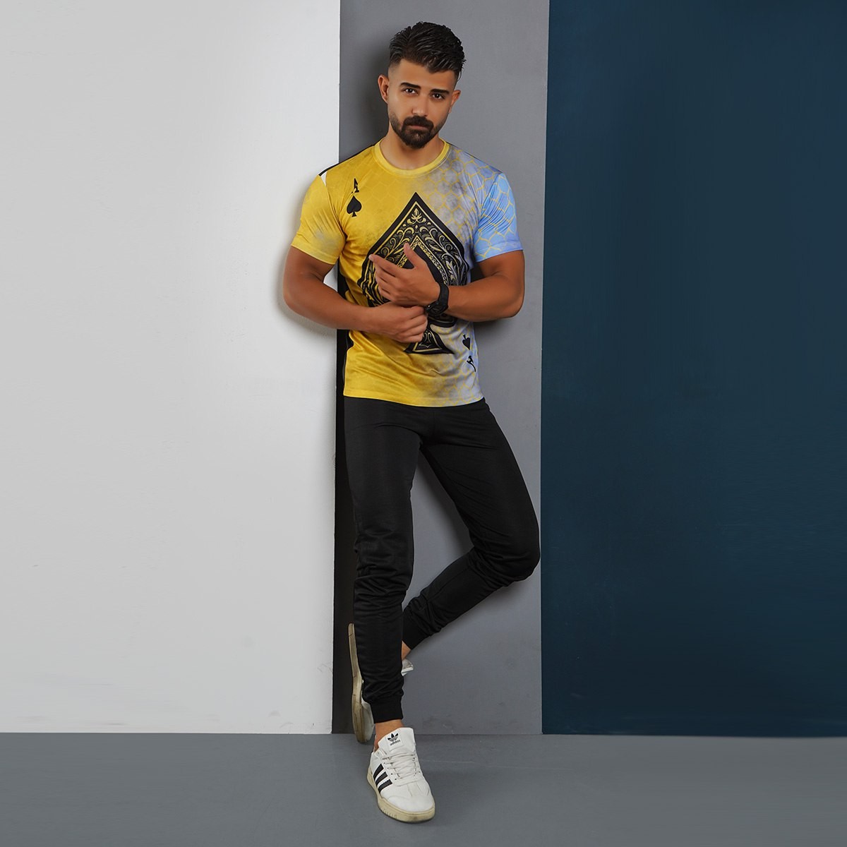 ست تیشرت و شلوار  زرد مردانه مدلA-pik