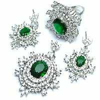 نیم ست نقره جواهری نگین رنگی سبز آبکاری رادیوم 