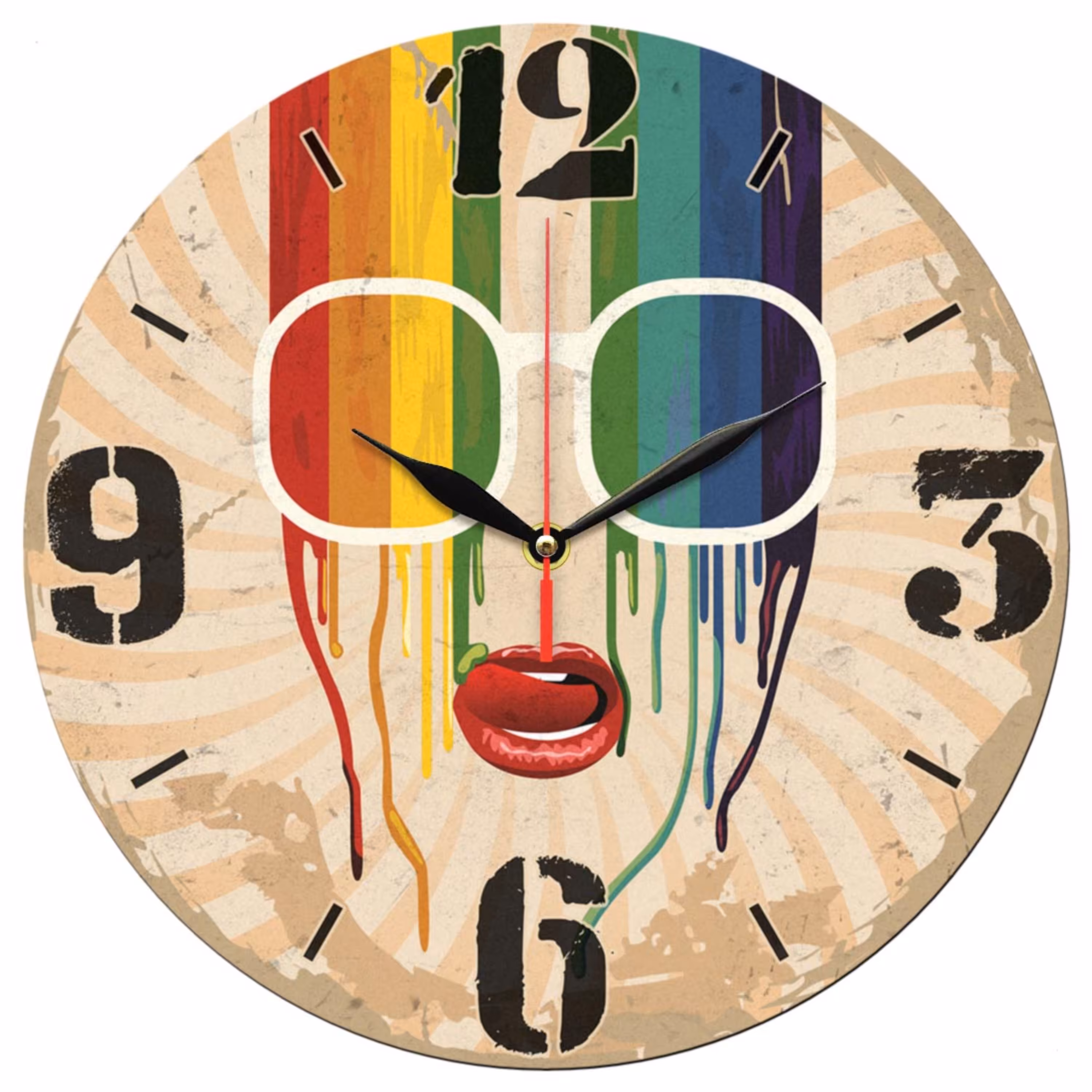 ساعت دیواری گرد مدل 1227 طرح عینک و رنگین کمان و رنگ قطر 30 سانتیمتر
