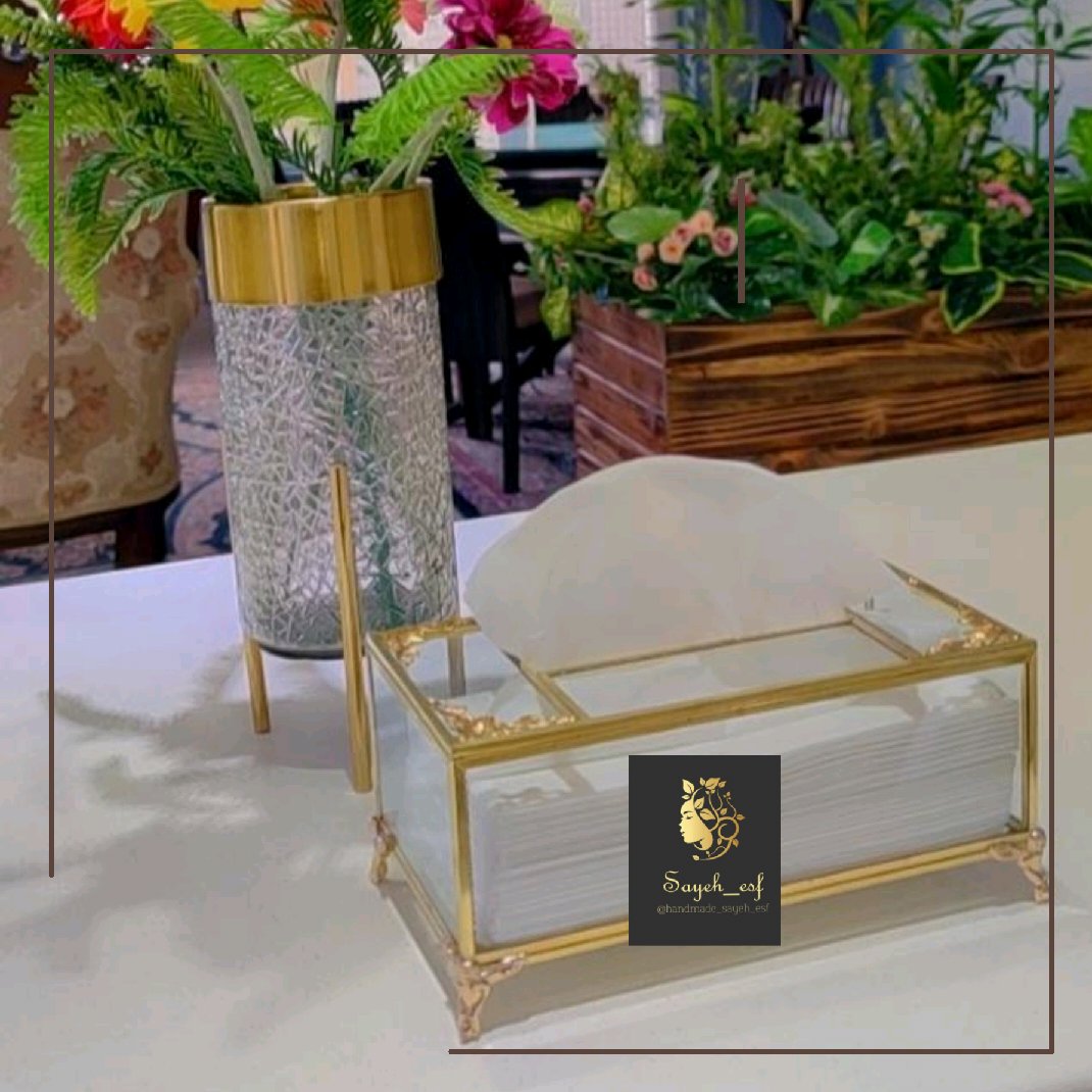 جا دستمال کاغذی شیشه برنجی