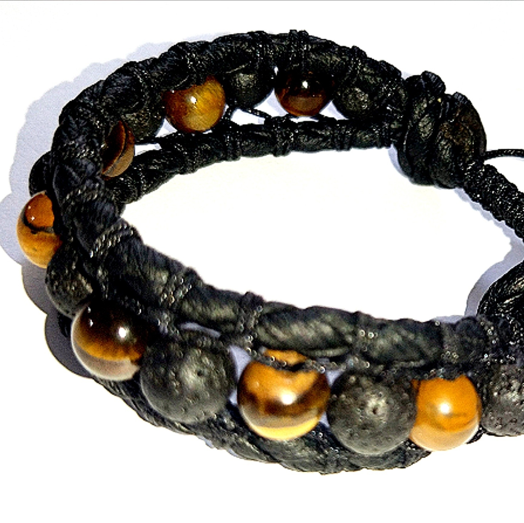 دستبند چرمی شامل سنگهای چشم ببر و لاوا 