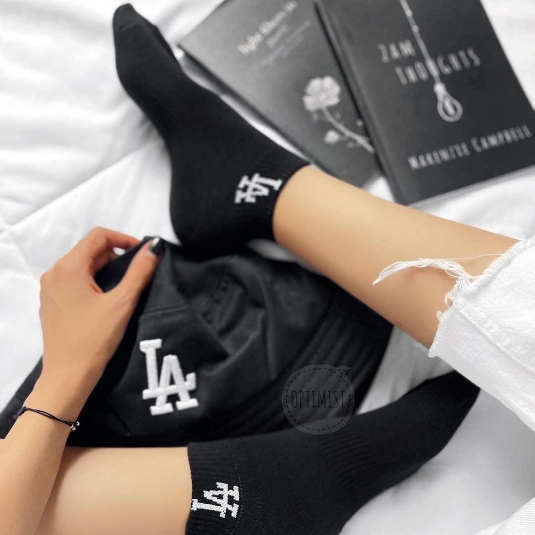 ست کلاه باکت و جوراب مچی LA مشکی  فری سایز