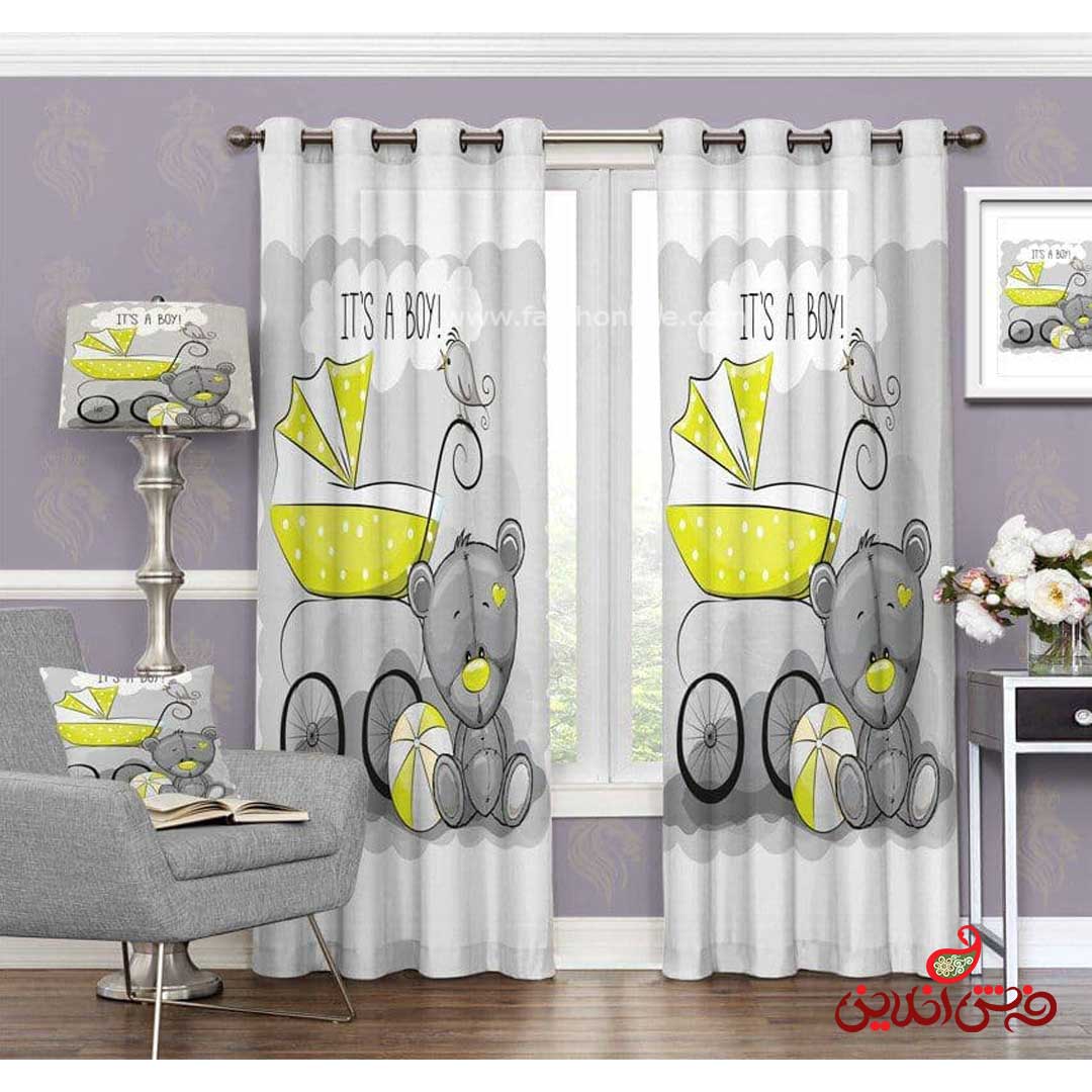 پرده 2عددی کودک طرح خرس کد 3686