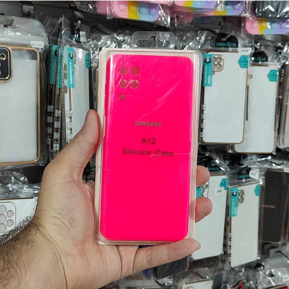 گارد سیلیکونی اورجینال (پاک کنی ) سامسونگ A12 رنگ صورتی فسفری