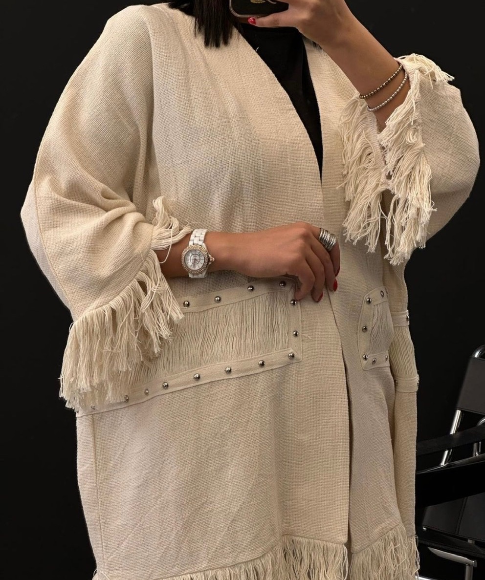 مانتو زنانه جنس لینن با خرج کار فری سایز