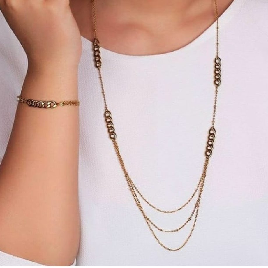 دستبند و گردنبند کارتیر و زنجیر دیپلمات استیل رنگ ثابت و ضدحساسیت