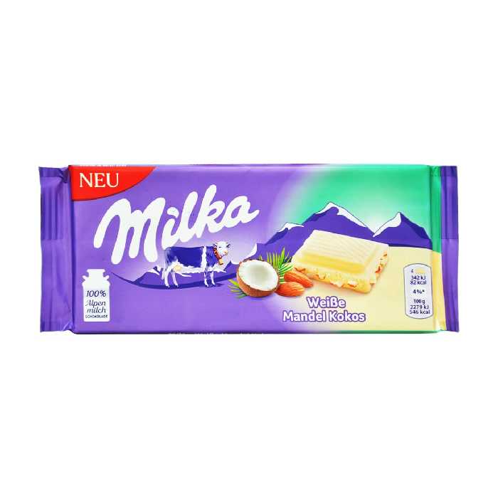 شکلات سفید با نارگیل و بادام 90 گرم میلکا - milka