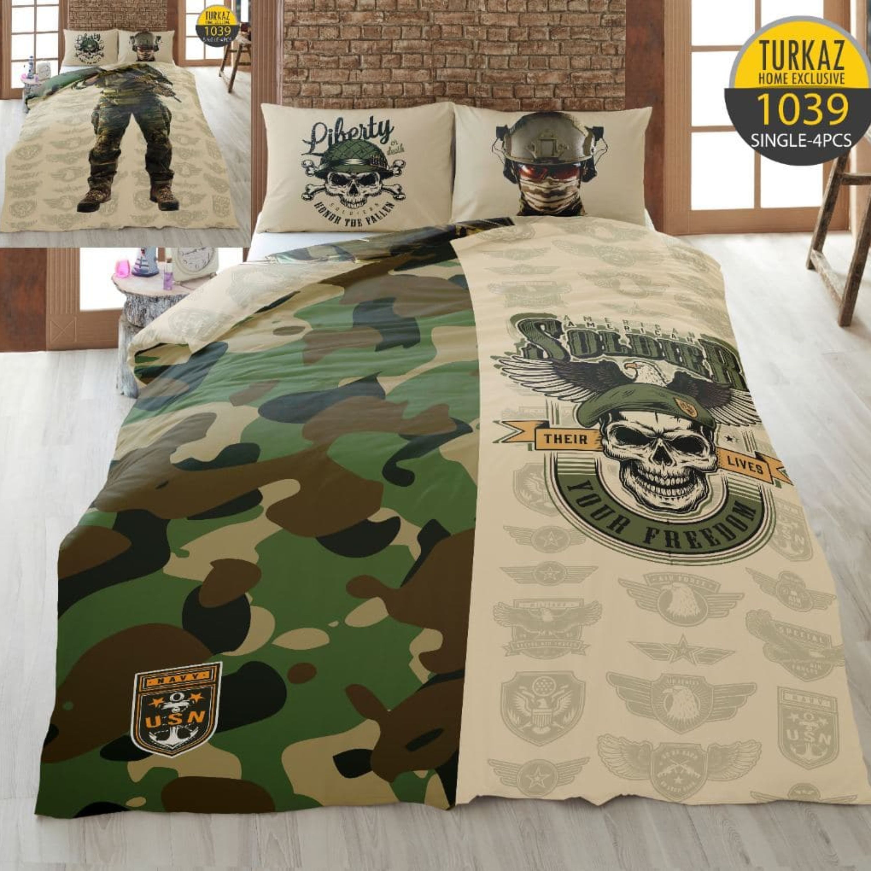 سرویس لحاف روتختی 1 نفره چاپی تنسل برند ترکاز(Turkaz) کد 1039