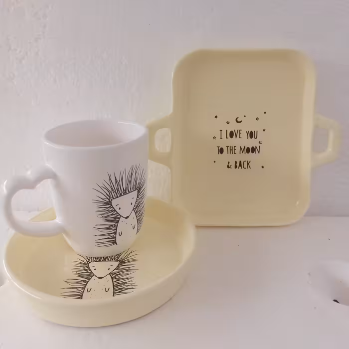 ست غذاخوری سرامیکی کودک جوجه تیغی.پس کرایه