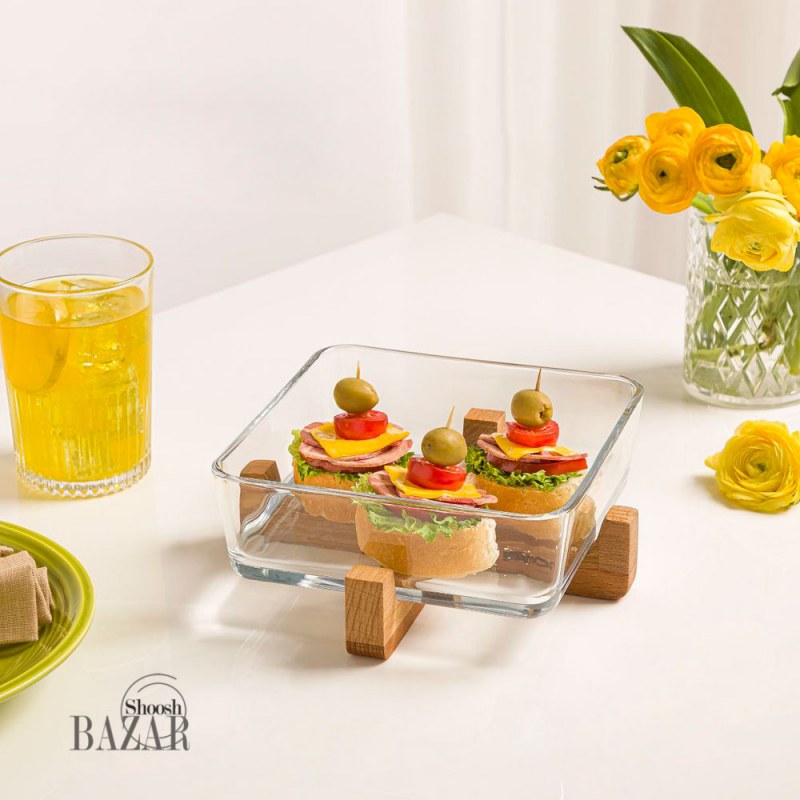 ظرف سرو پایه چوبی لیمون