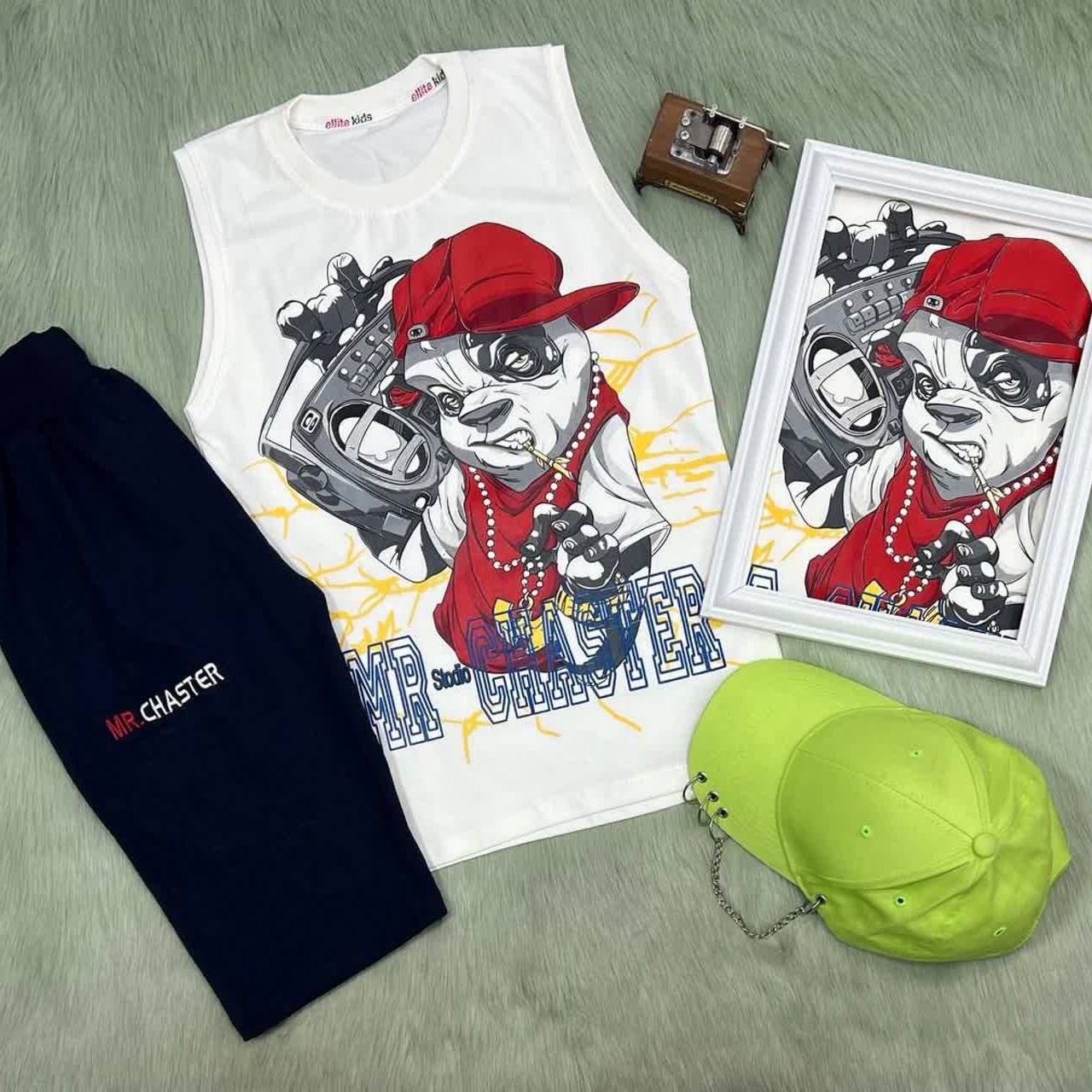 ست تیشرت شلوارک پسرانه گنگی هاپو پنبه سوپر لاکرا سایز  55 و 60