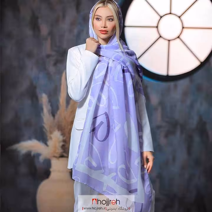 اطلاعات ، قیمت و خرید شال نخی زمینه بنفش طرح قلب کد D219