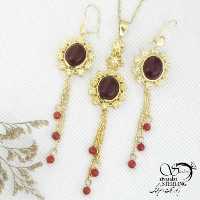 نیمست عقیق آویز ریش دار طرح طلا کد 14570