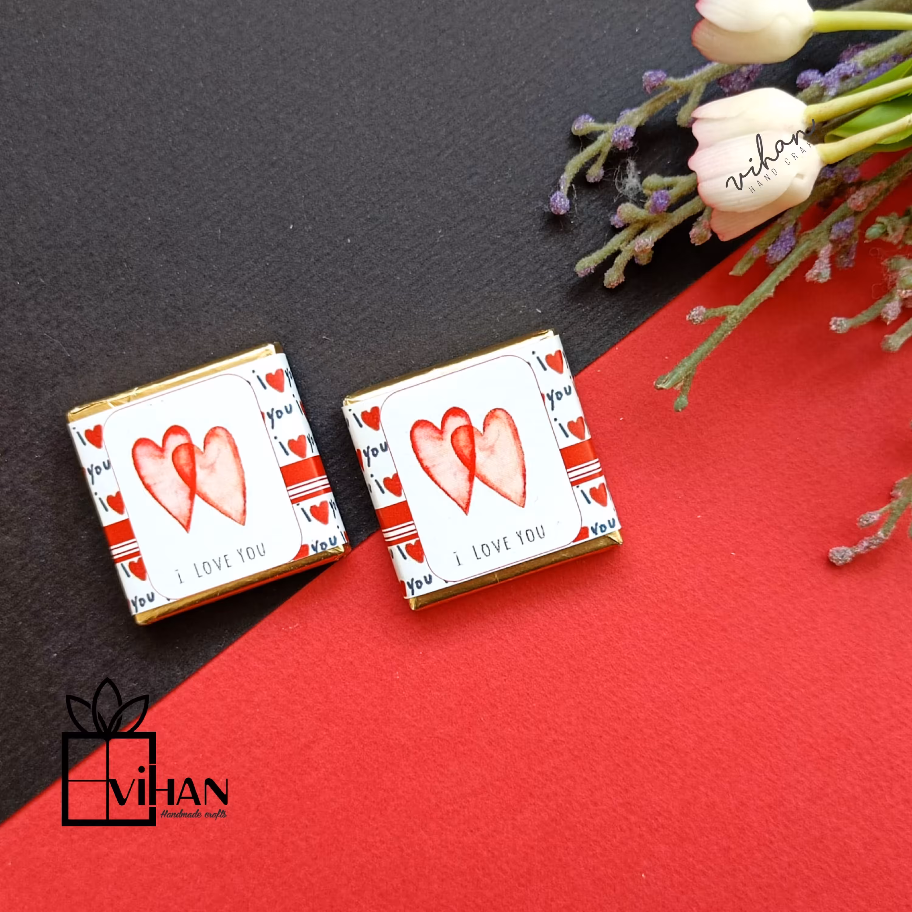 شکلات کادویی مربعی 3* 3 طرح روزعشق 7