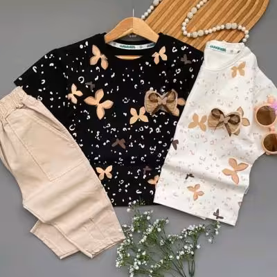 ست تیشرت پنبه اعلا و شلوارک کتان پروانه