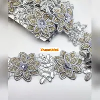 نوار منجوق دوزی و پولک دوزی کار دست کیفیت عالی رنگ نقره ای کد 136