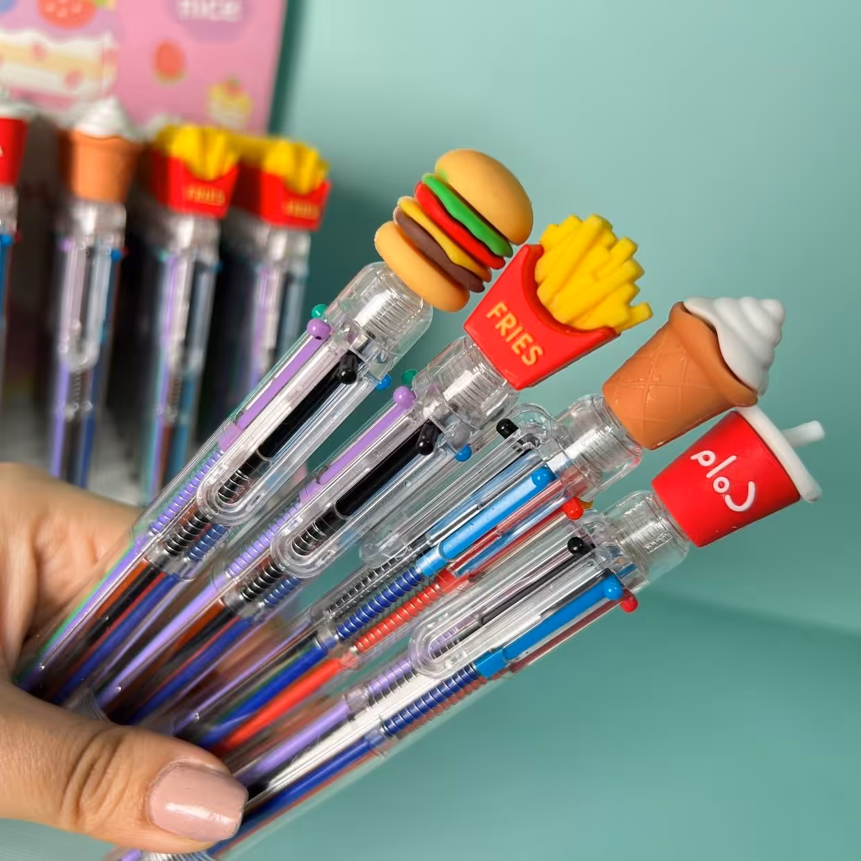 خودکار 6 رنگ طرح فست فود(همبرگر،نوشابه،سیب زمینی سرخ کرده و بستنی)