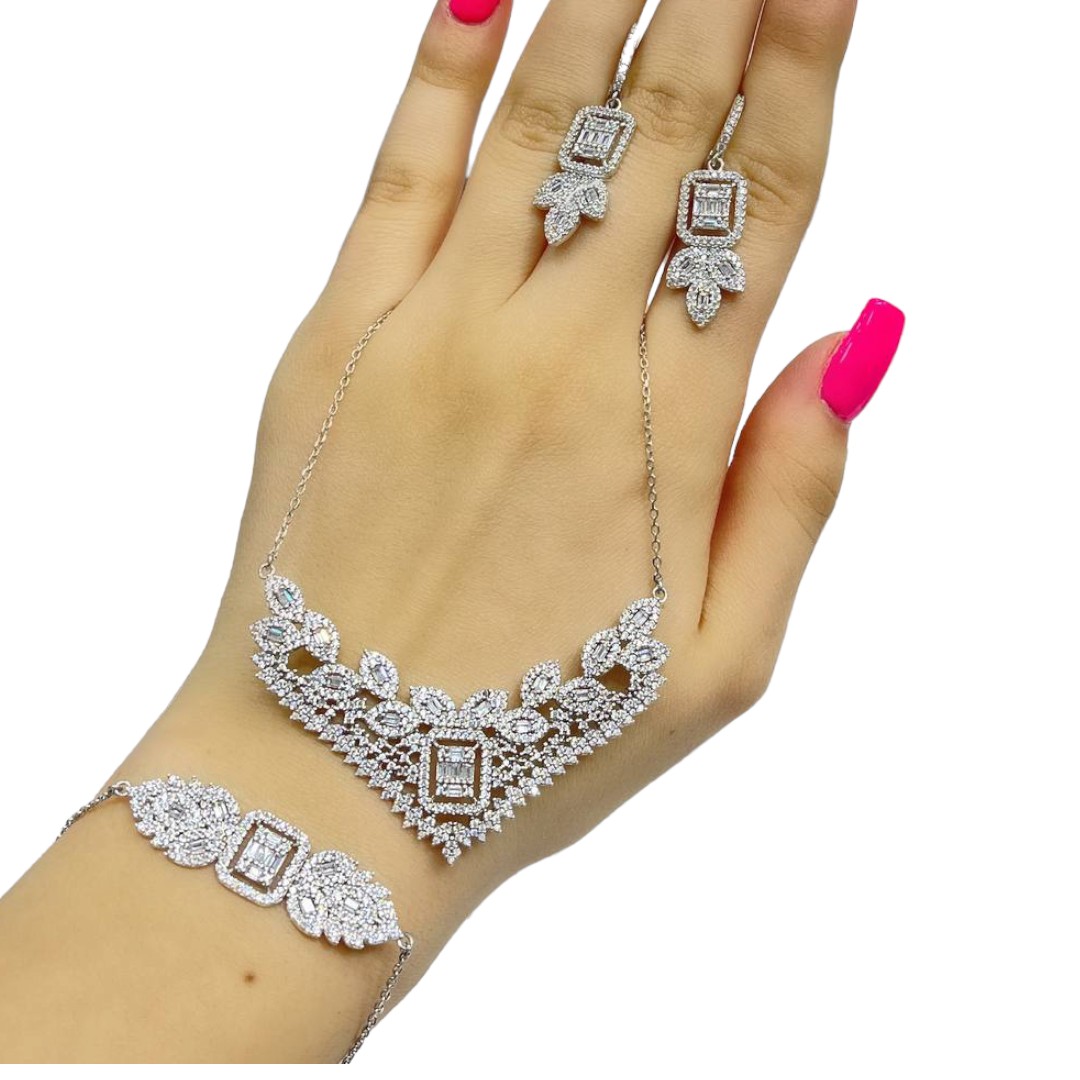 نیم ست جواهری نقره عیار 925 ترک عینا طلا سفید روکش جواهری 