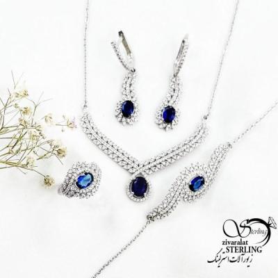 سرویس نگین سرمه ای نقره (طرح یاقوت کبود) کد 17288