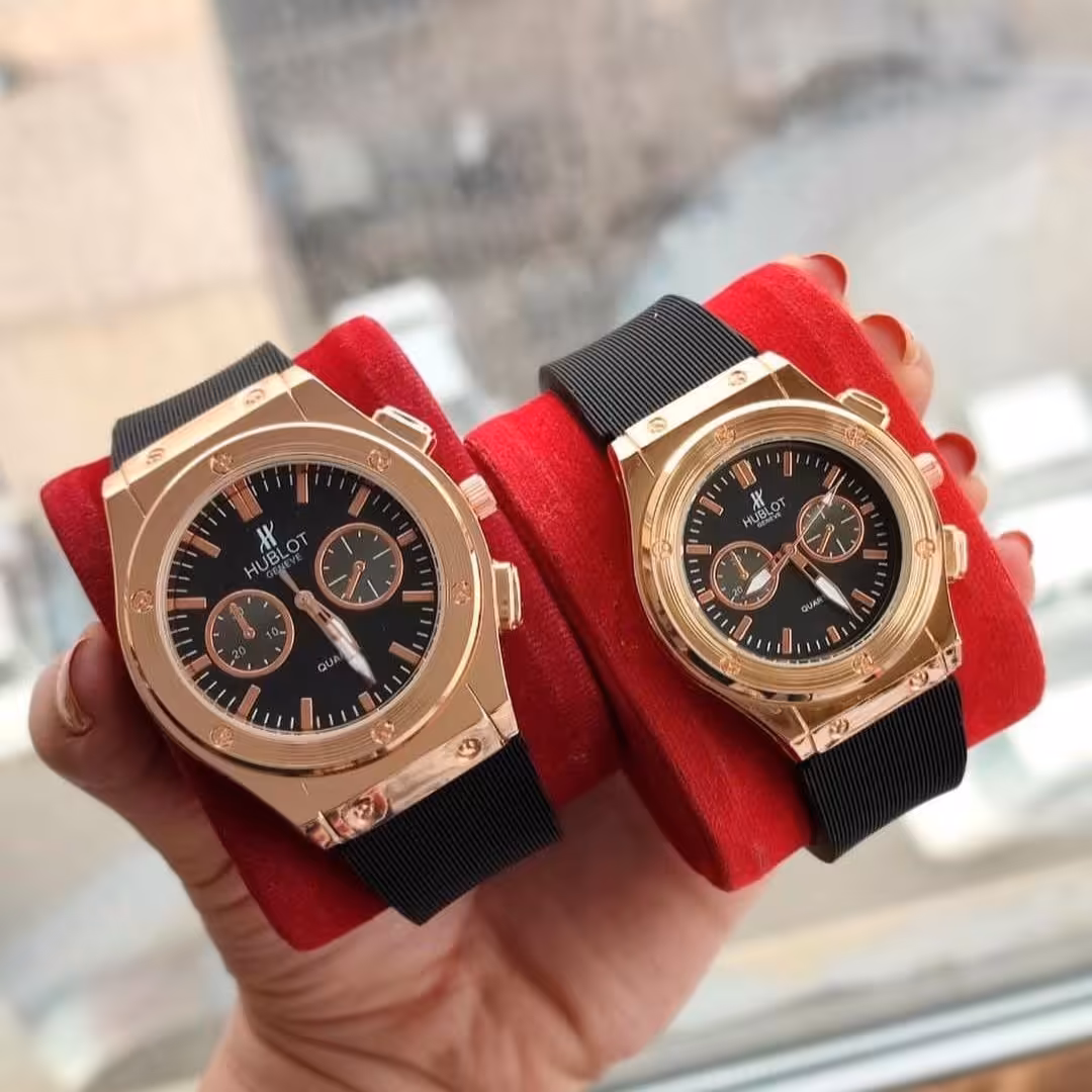 ست ساعت زنانه و مردانه بند سیلیکونی  رزگلد هابلوت 