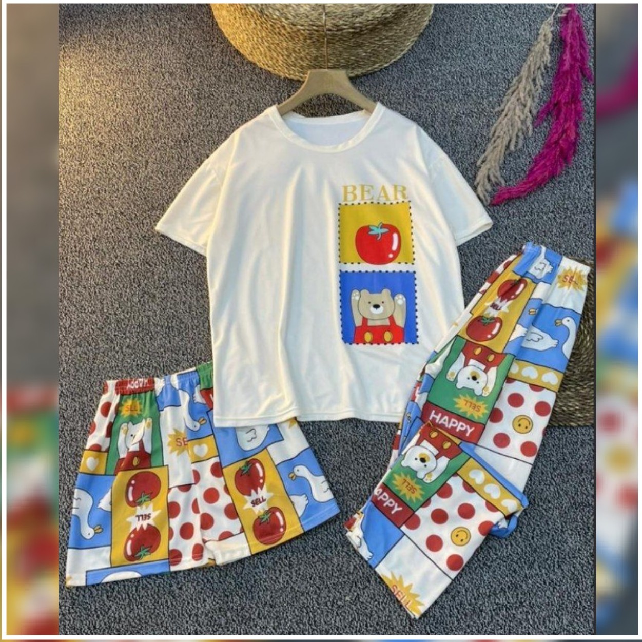 ست بلوز شلوار راحتی سه تیکه 