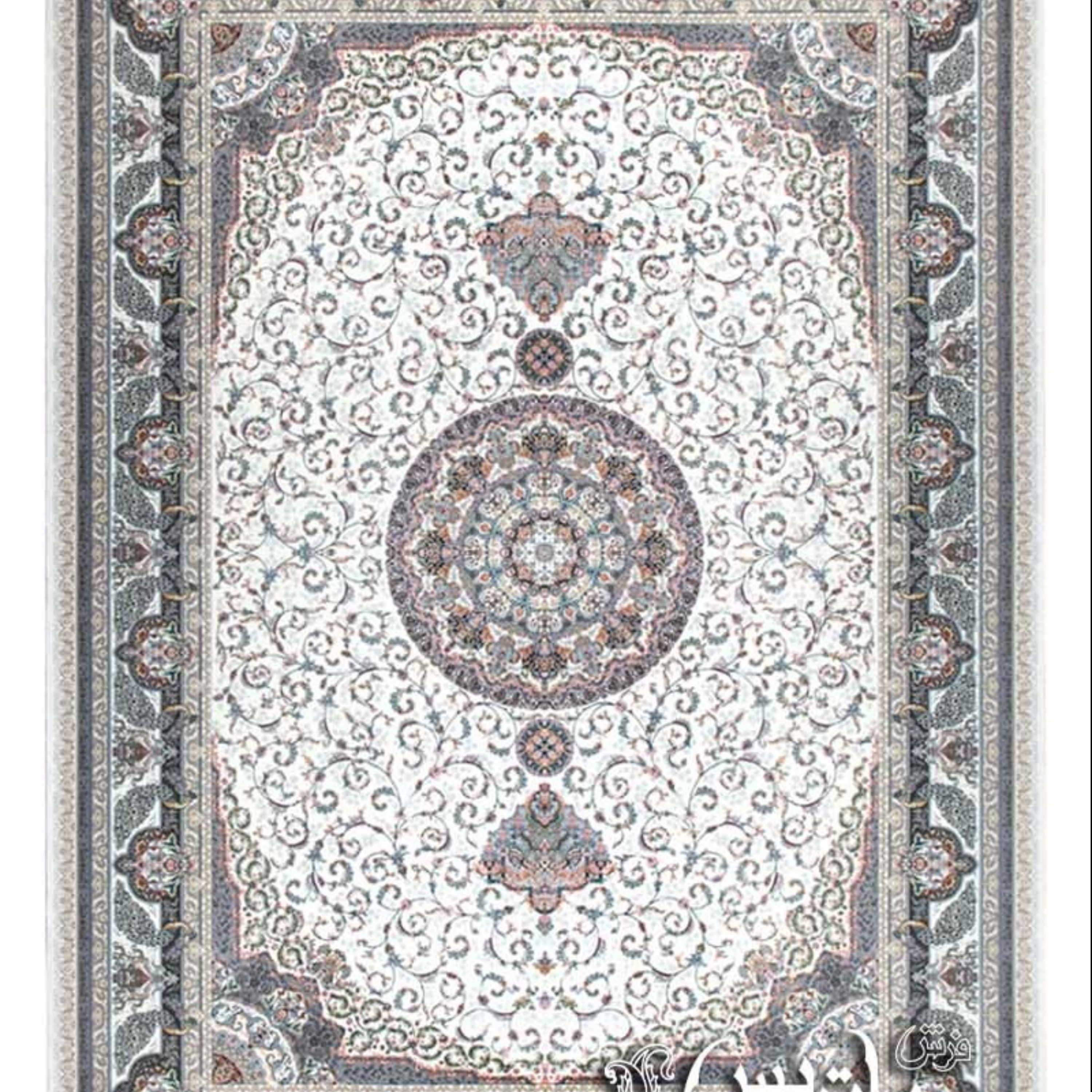 فرش پاتریس 1500شانه طرح طاووس کرم کناره 2متری