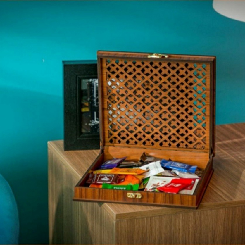 پک 5 عددی جعبه چوبی پذیرایی ابعاد 22 در 22 در 5 - طرح حصیری-هدایای تبلیغاتی