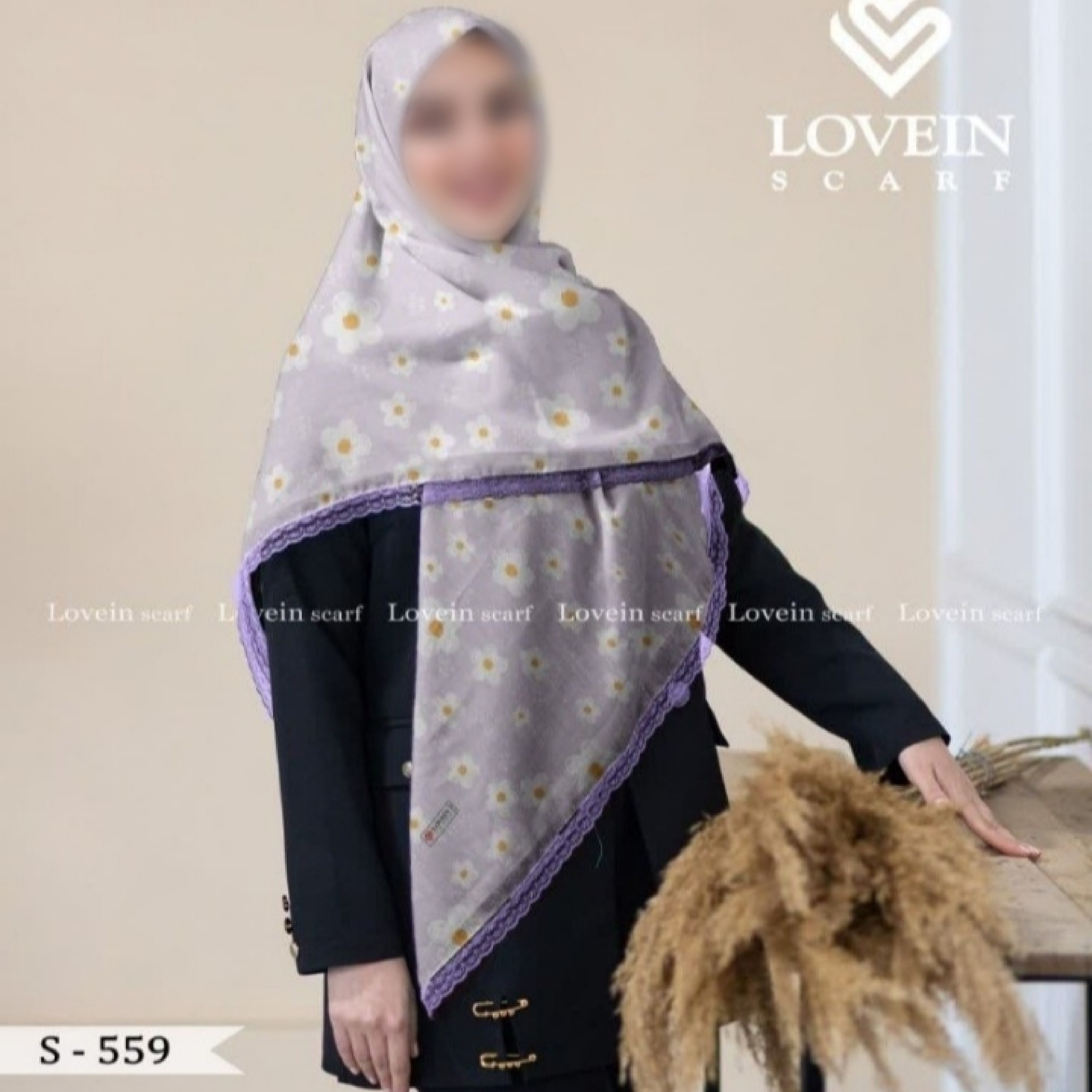 روسری نخی دور گیپور گلدار قواره 140 بنفش