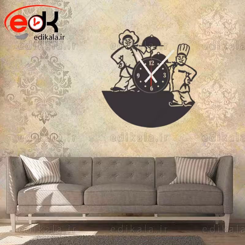 ساعت دیواری فانتزی طرح سر آشپز شماره 1 شناسه محصول40009 سفید شیری