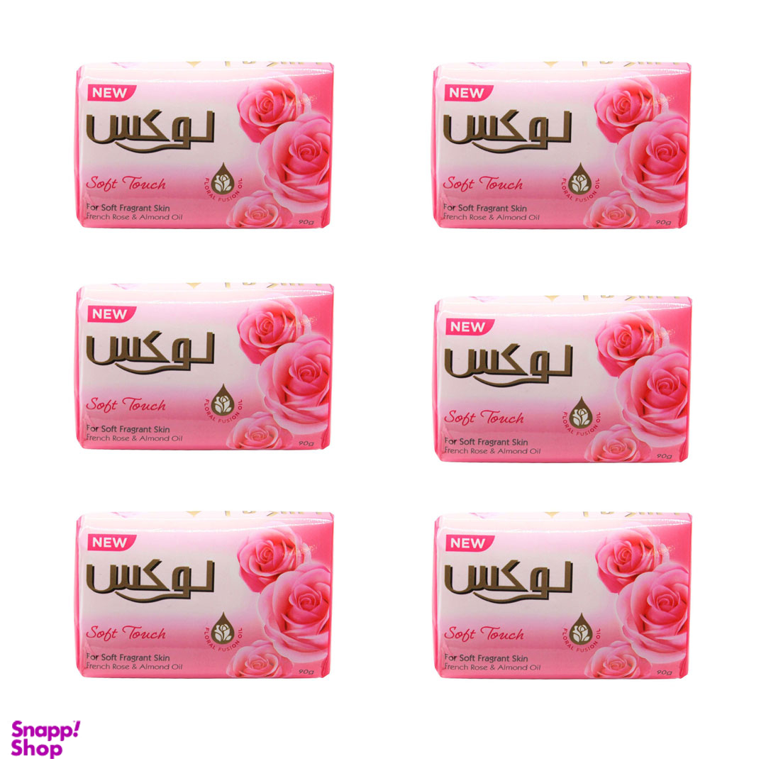صابون رز فرانسوی و روغن بادام لوکس مدل Soft Touch وزن ۹۰ گرم بسته 6 عددی