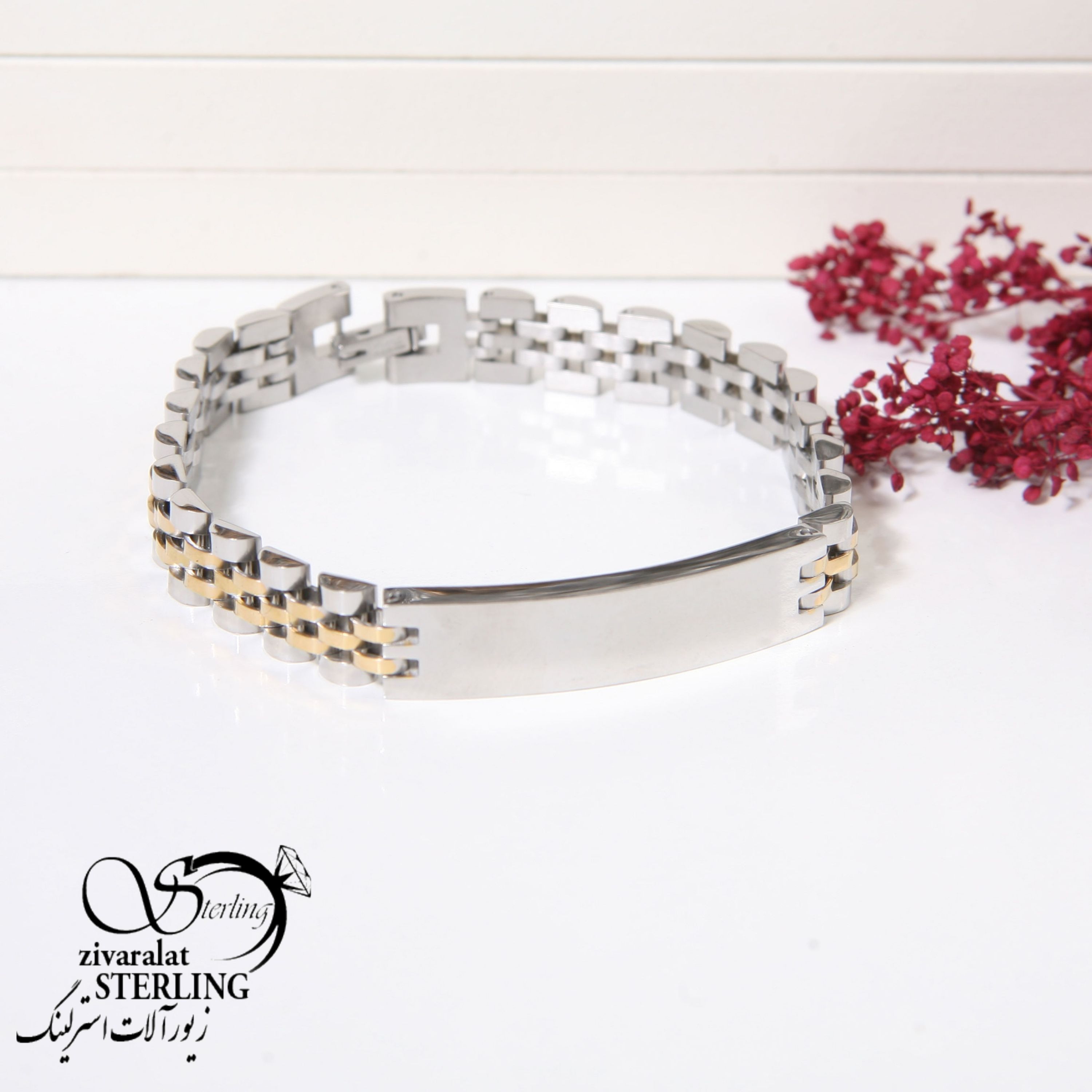 دستبند طرح طلا رویه ساده دو رنگ بدون حساسیت و ثبات رنگ بالا کد5045