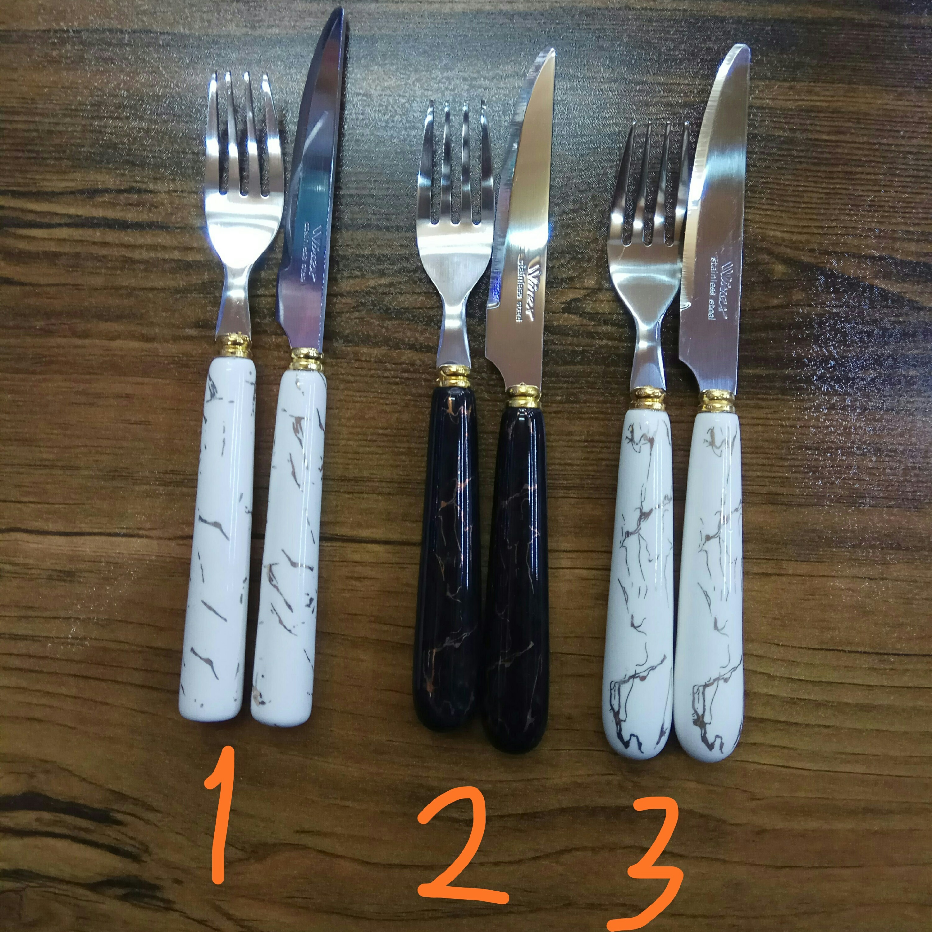 ست کارد و چنگال سرامیکی  طرح ماربل دسته سنگین