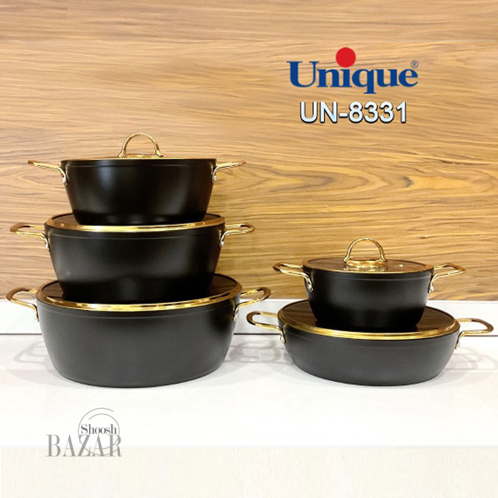 سرویس قابلمه 10پارچه مشکی درب فلت طلایی یونیک کد 8331