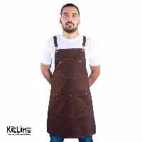 پیشبند کتان کجراه 3 جیب قهوه‌ای کیوان