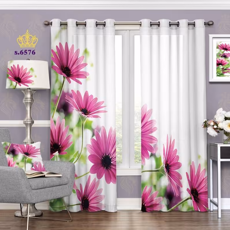 پرده پذیرایی دو قواره طرح گل کد S6576