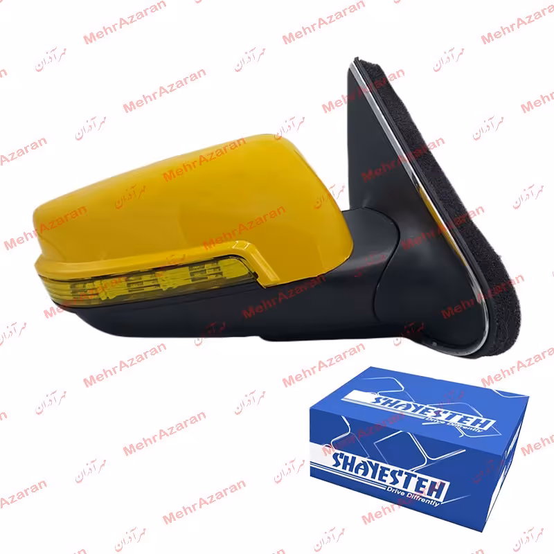 آینه برقی سوکت قدیم پژو پارس با طلق لیمویی و قاب زرد برند SHAYESTEH سمت شاگرد 

