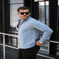 پیراهن / بلوز دکمه دار آبی مردانه آستین بلند پارچه موزلین تنفس سرد Valiberta