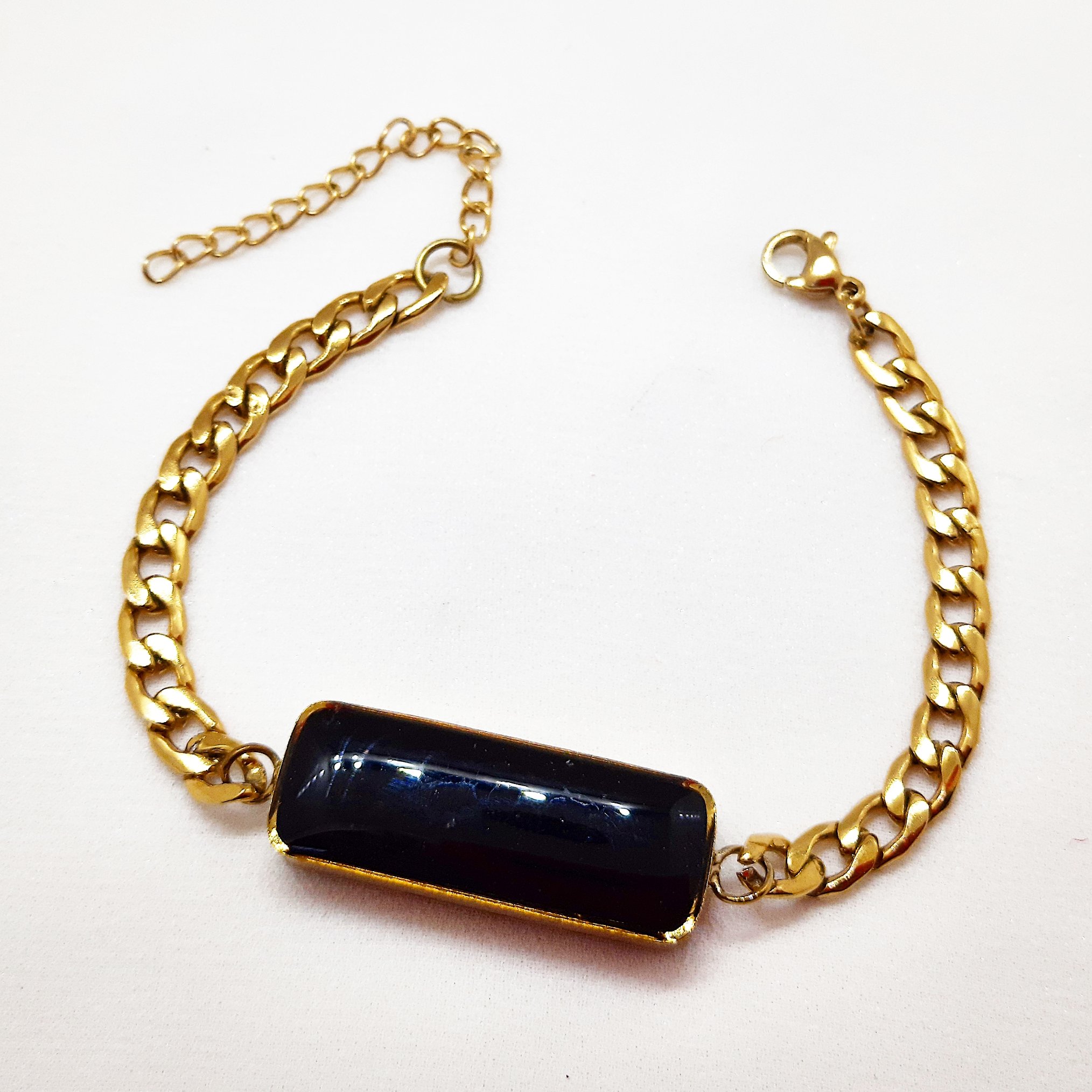 دستبند سنگ اونیکس زنجیر کارتیر  استیل رنگ ثابت قابل تنظیم سایز 