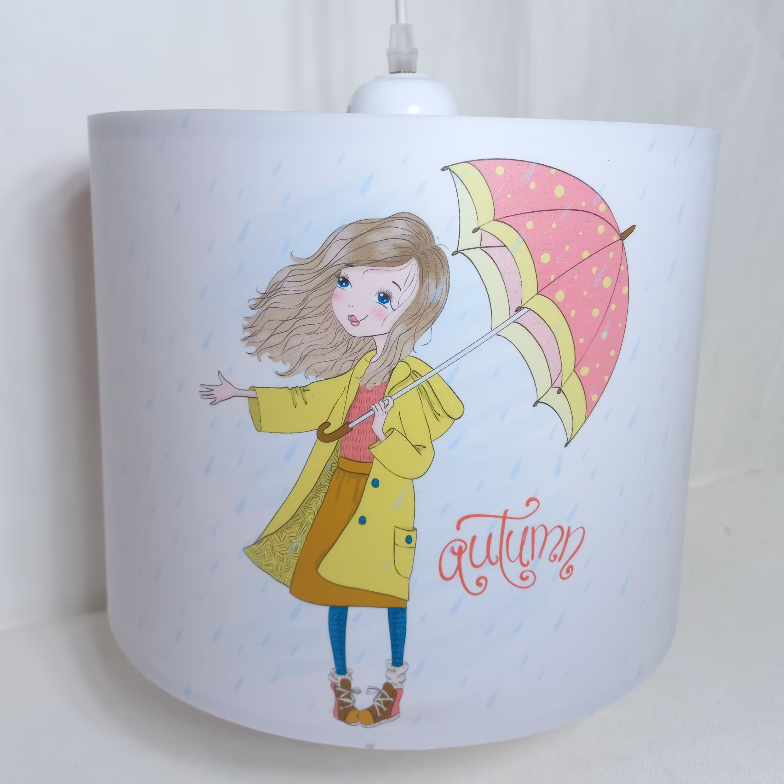 لوستر کودک طرح قشنگ دختر و چتر پاییزی