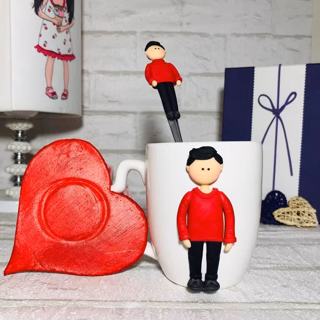 ماگ عروسکی طرح پسرونه همراه سرقاشقی