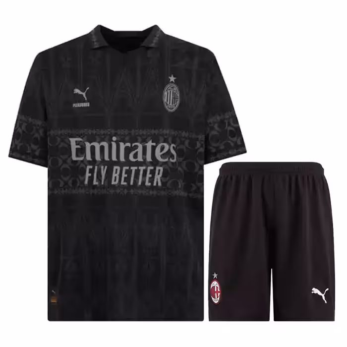 کیت چهارم مشکی آث میلان 2024 ست پیراهن و شورت با لوگوی دوختی و تایلندی