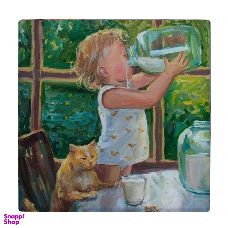 زیر لیوانی طرح نقاشی گربه و کودک خردسال کد 3455406_1328