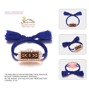 دستبند بافت آویز منگوله آبی BNG302B0