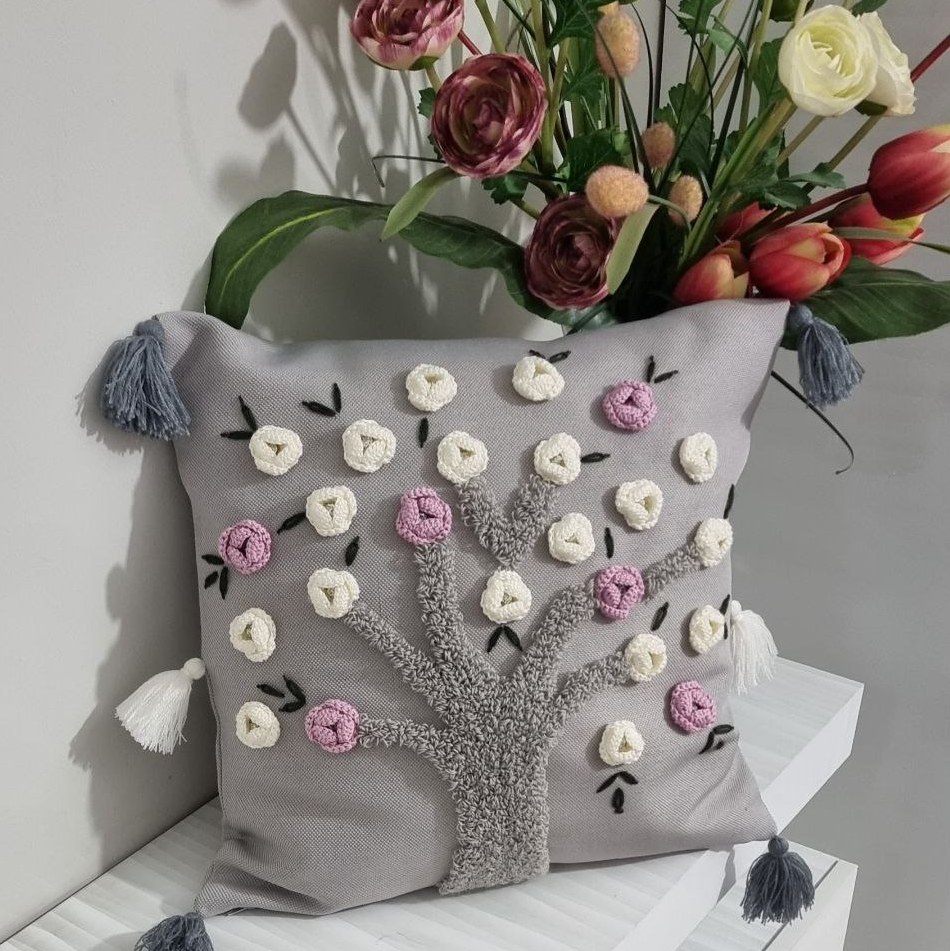 کاور کوسن پانچ دوزی شکوفه درخت