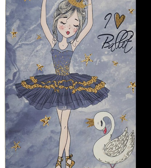 فرش ماشینی (چهار متری2.25در1.5) کودک طرح رقص باله کد 101213 طوسی