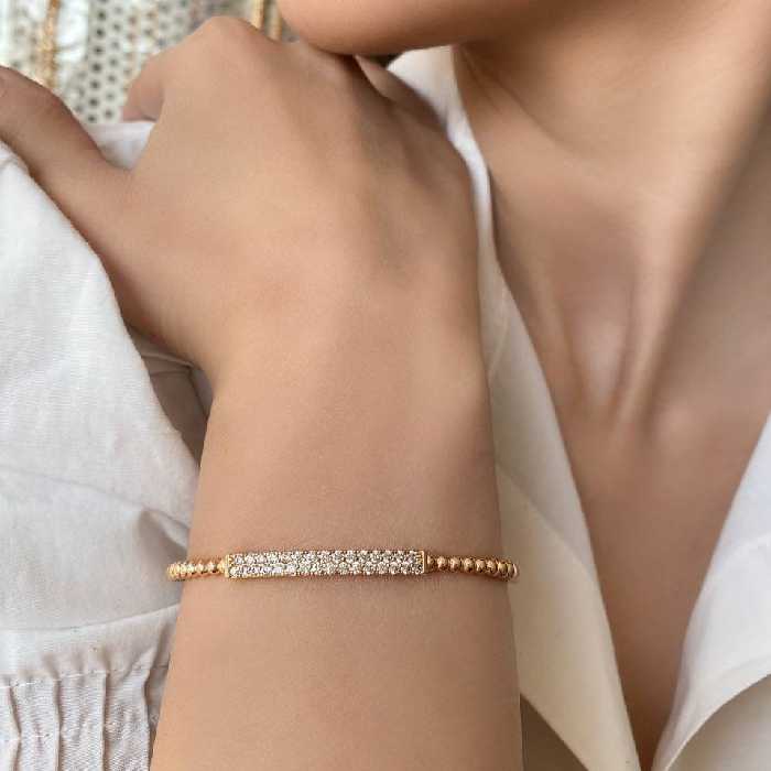 دستبند ژوپینگ النگویی طرح زنجیر توپی نگین دار