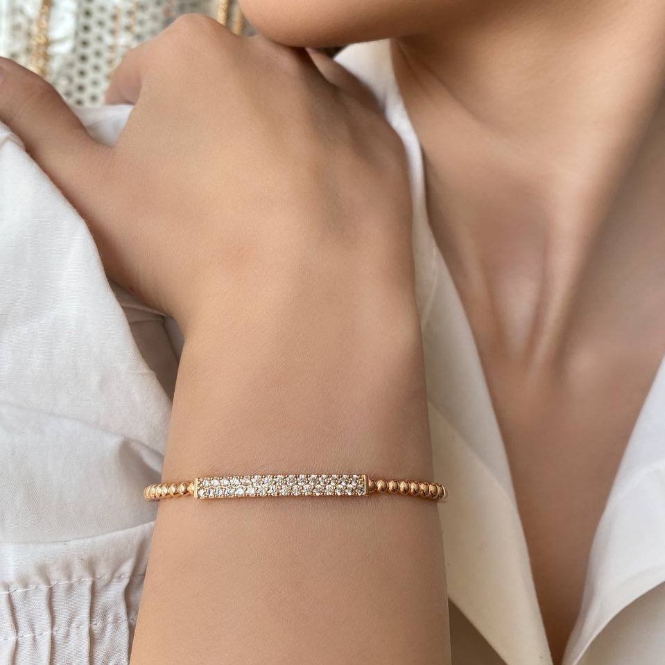 دستبند ژوپینگ النگویی طرح زنجیر توپی نگین دار