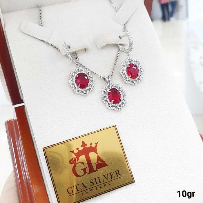 نیمست یاقوت سرخ نقره925 اصل روکش طلاسفید رنگ ثابت